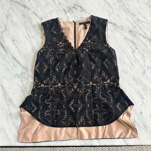 BCBGMaxAzria Black and Cream Peplum Blouse